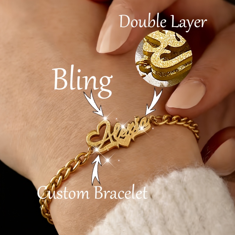 Custom Frosted Name Bracelet, Heart-shaped Couple Gift