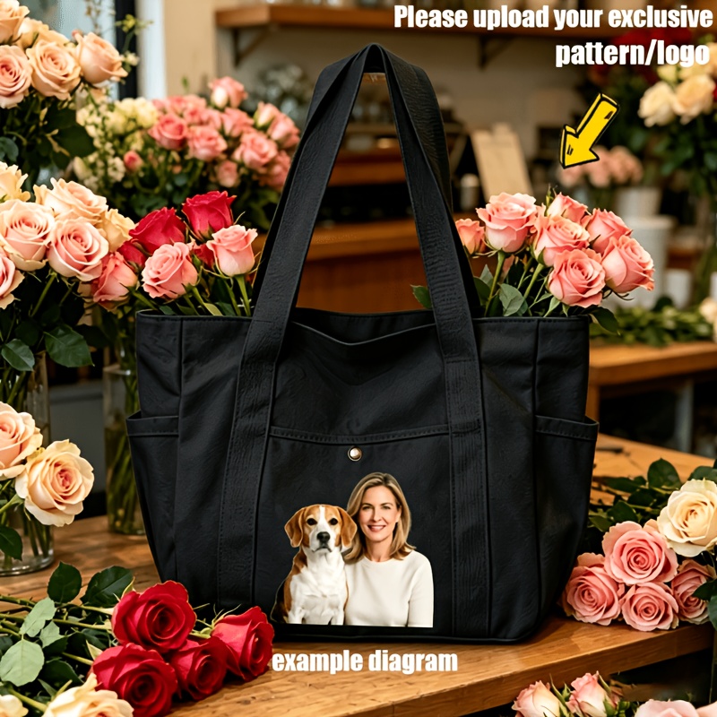 TEMU 1 Custom Pattern Women' Shoulder Bag, Personalized Pattern/logo Fabric Crossbody Bag, Casual Shopping Tote, Large Capacity Zipper Shoulder Bag,