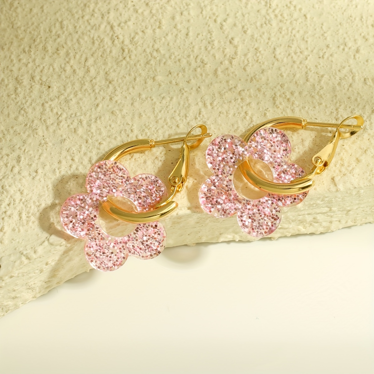 Acrylic Starlight Pink Flower Dangle Earrings for Women