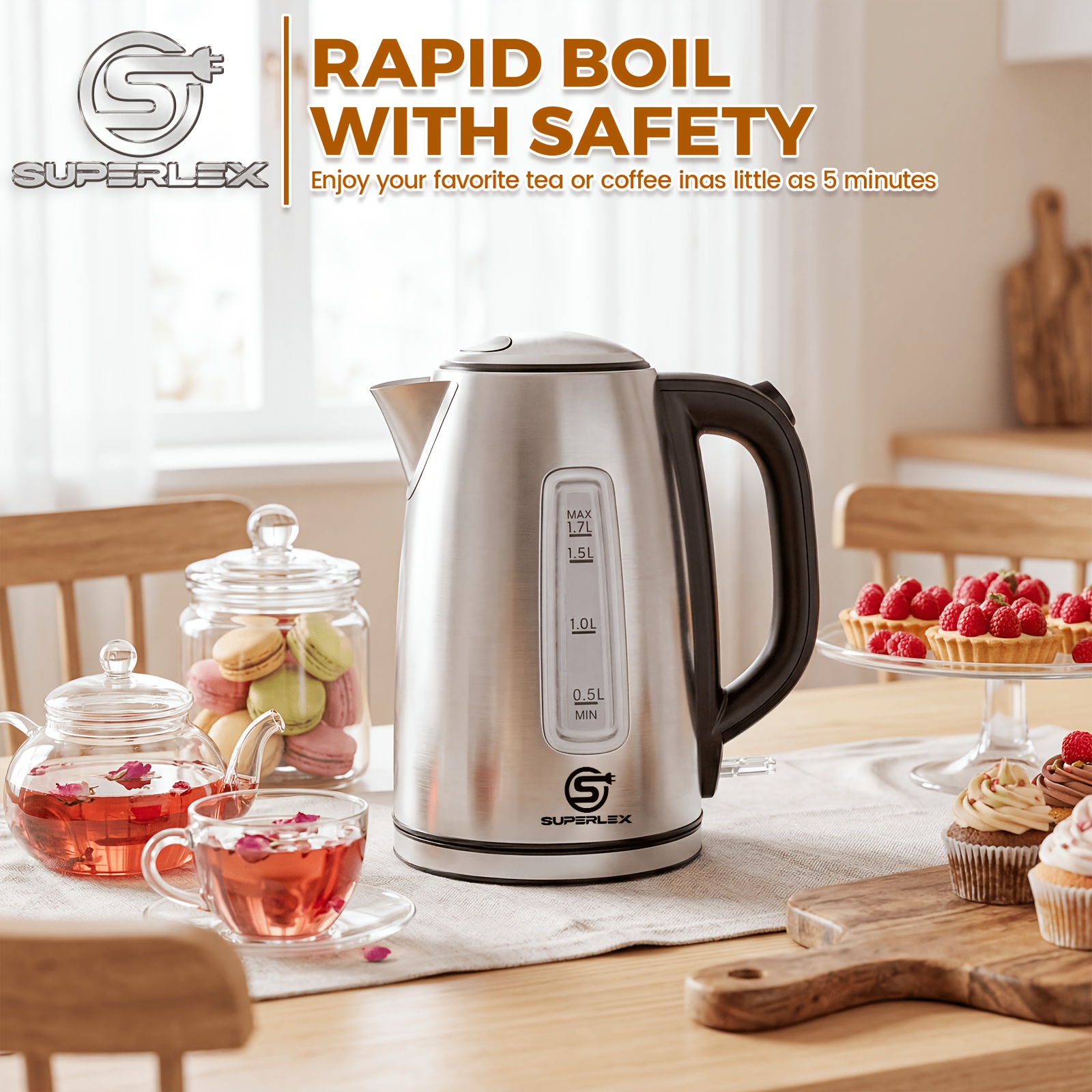 TEMU Superlex Stainless Steel Electric Kettle, Large Capacity, Quick Boiling, Can Automatically Power Off, Suitable For And Tea