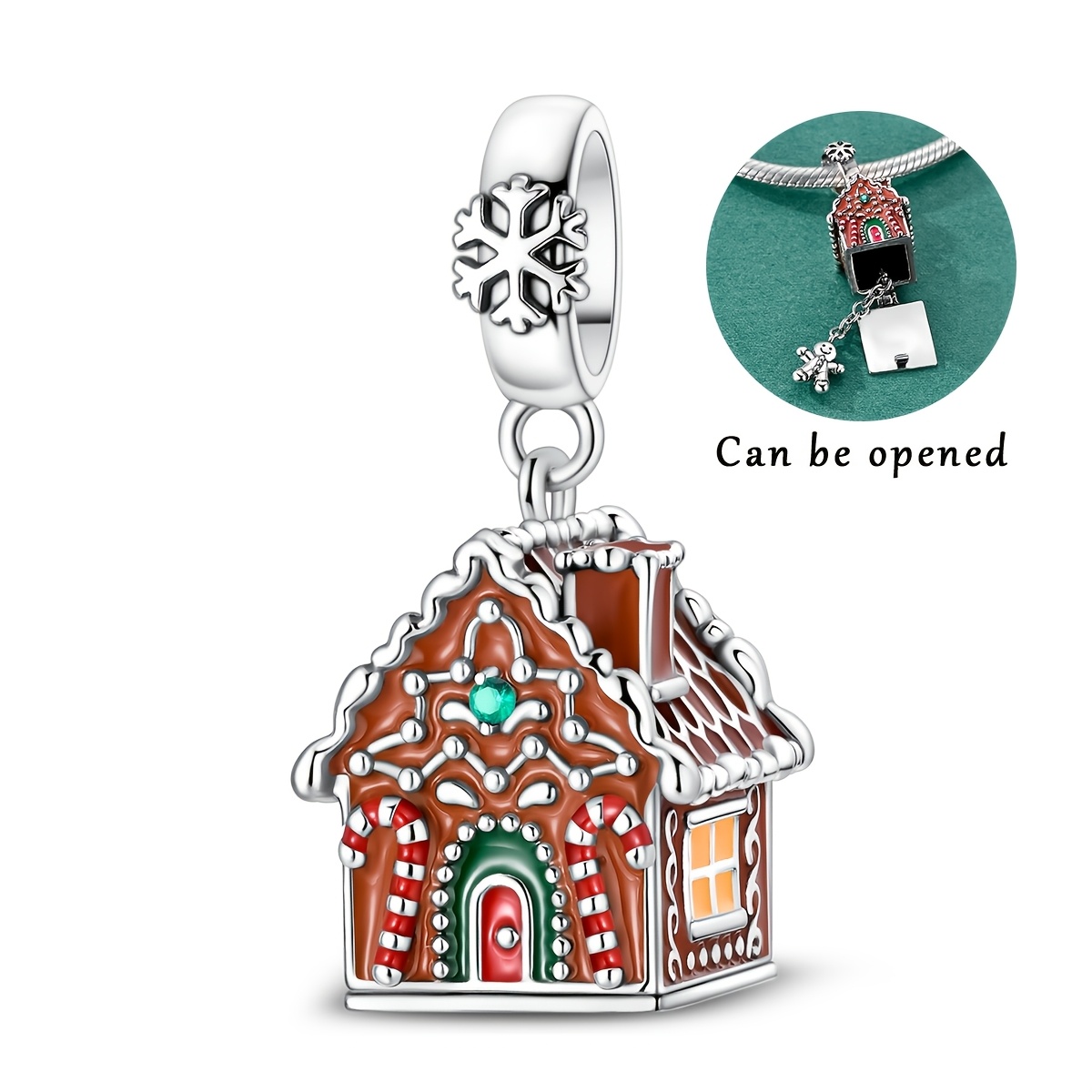 TEMU 1pc Charms Beads For Women Gingerbread House Open Close Pendants Fits Original Bracelet & Necklace Diy