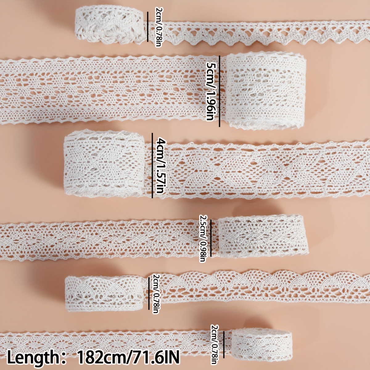 TEMU 6pcs Set, Vintage Lace Ribbon With 6 Styles Each, 1.82 Meters Suitable For Wedding Decor Ties, Gift Wrapping Ribbons, Bouquet Bows For Diy