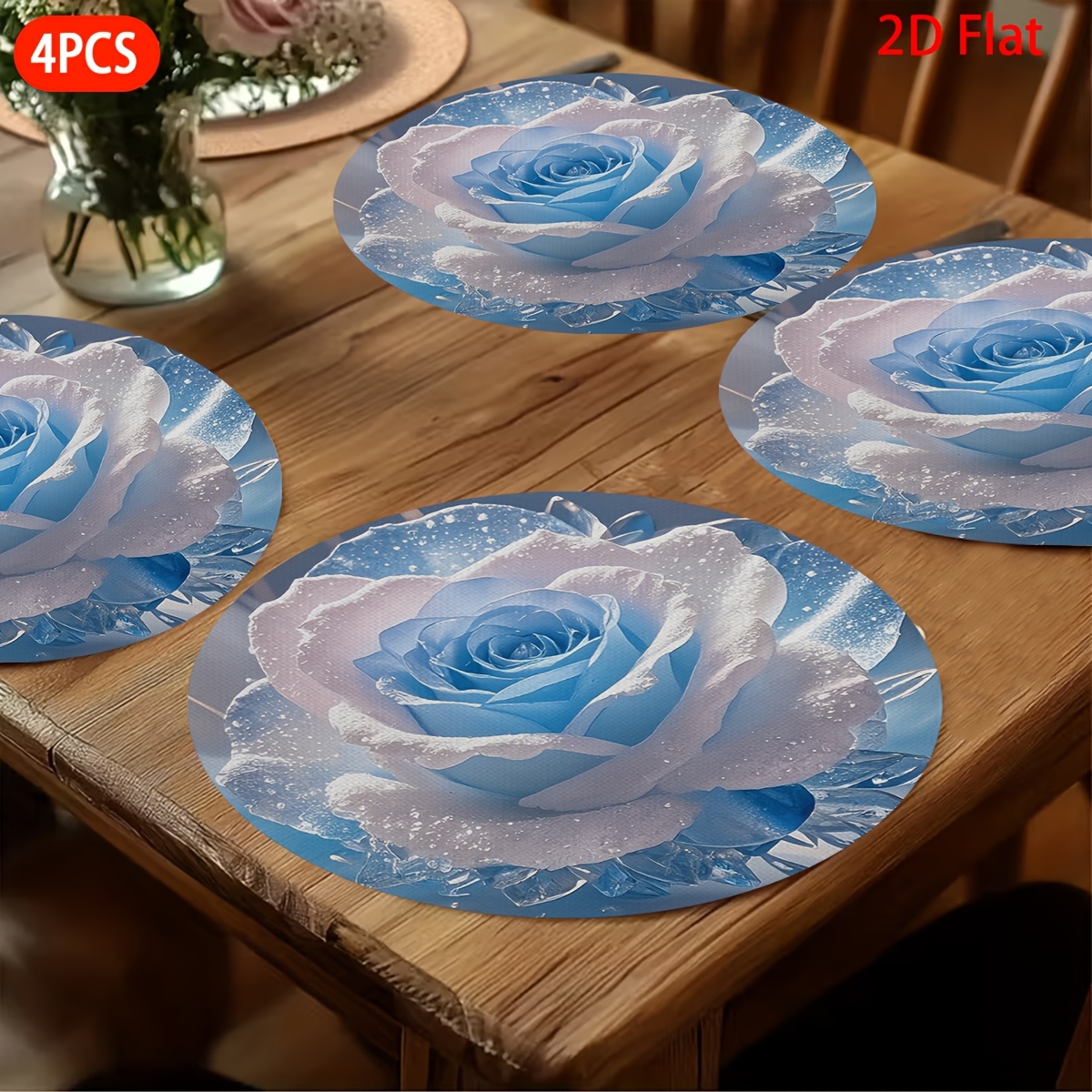 TEMU 2D Plat, 4 pièces, Napperons, Glace, Napperons Ronds à , Décoration de Table Confortable, Multifonctionnel, Convient aux Tables à Manger,