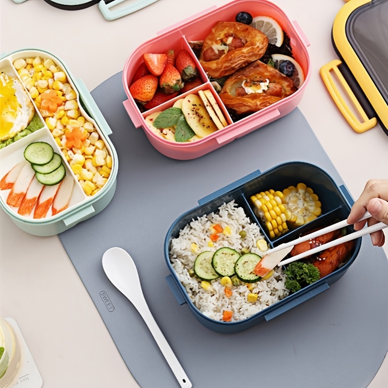 1pc leakproof double layer lunch box with spoon and fork   easy to clean microwave safe bento box kitchen storage organizer for office workers details 4