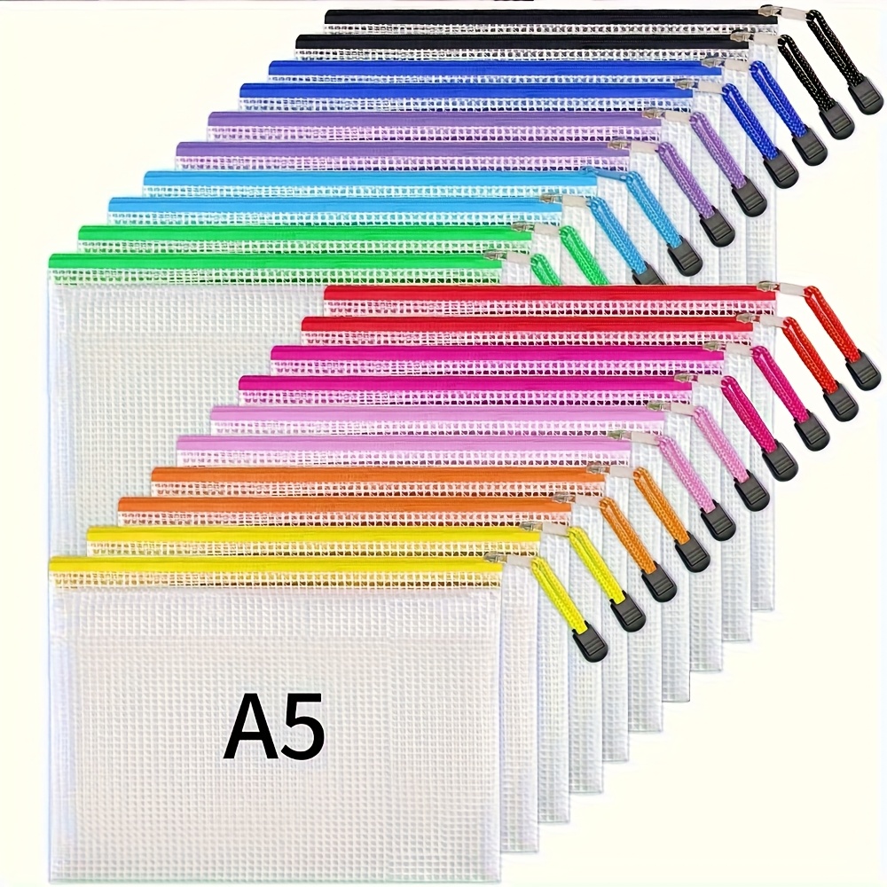 Image of 15-pack A5 Zipper Pvc Document Pouches For Office, School & Travel, Random Mixed Colors