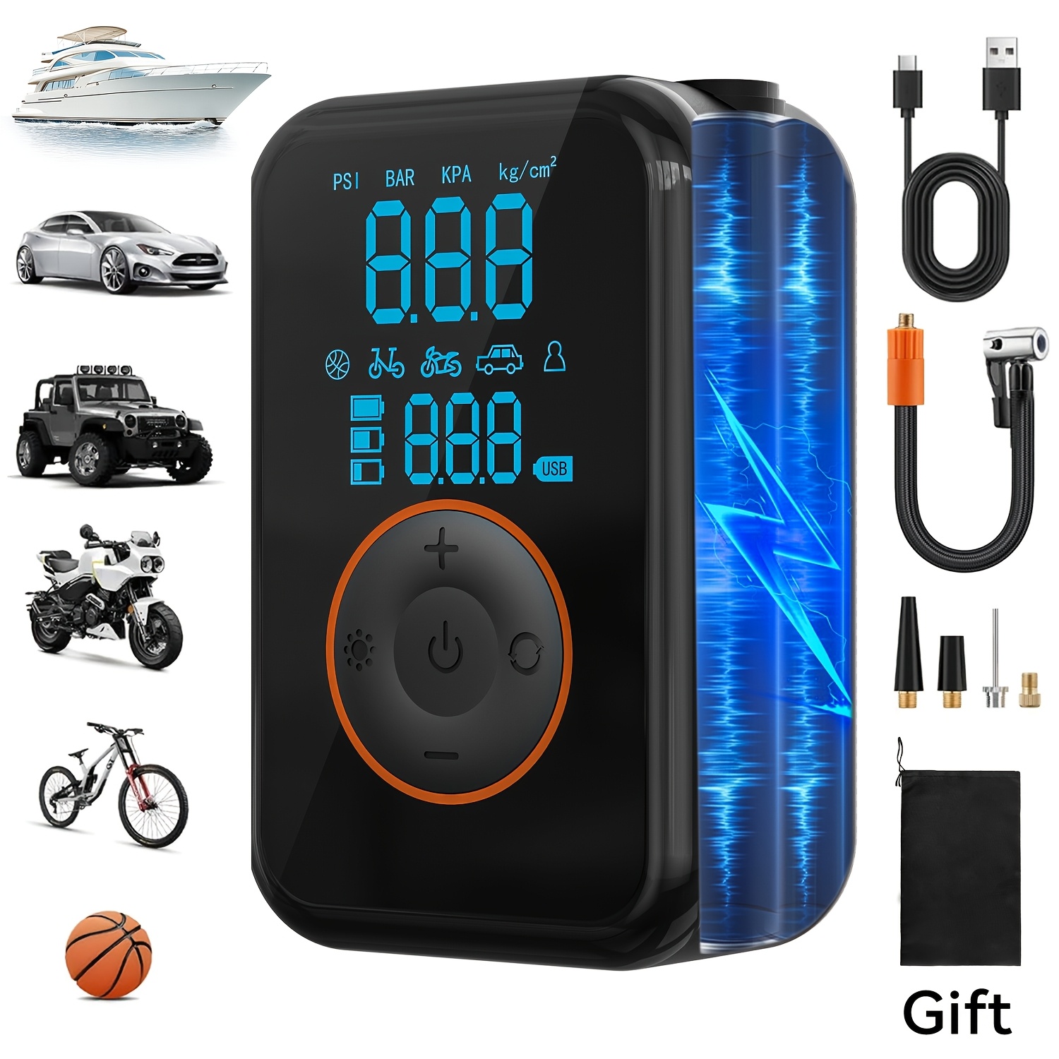 TEMU 4000mah Portable Tire Inflator, Air Compressor Air Pump With Digital Pressure Gauge, 150 Psi, Air Pump With For Car, Motorcycle, Electric Bike,