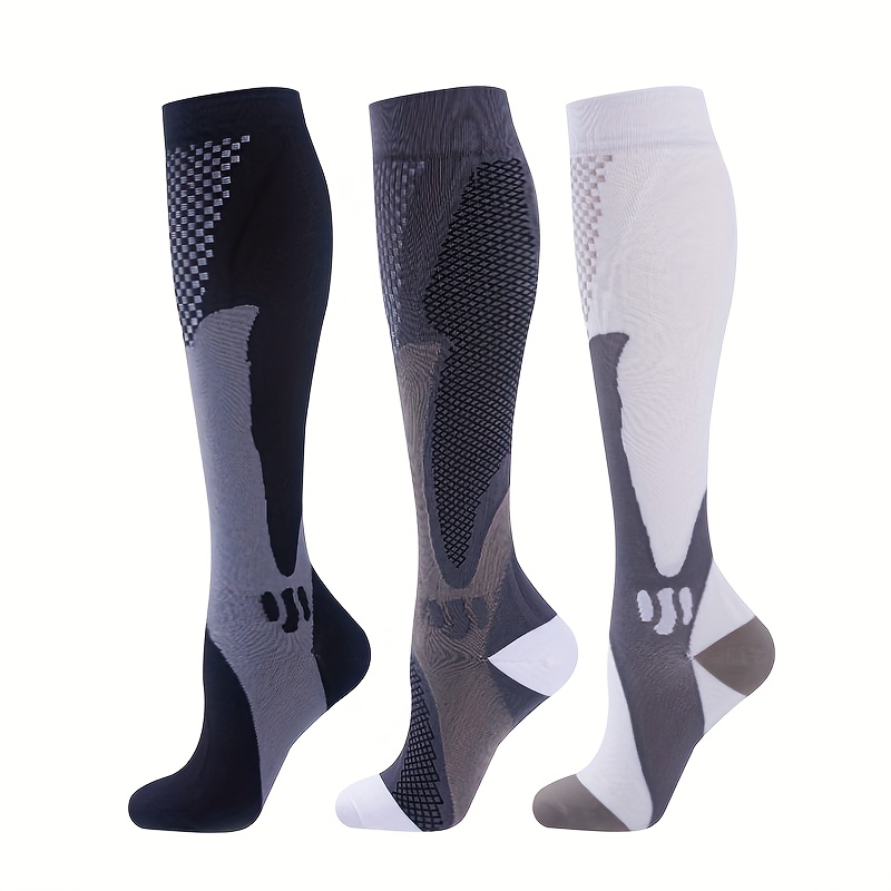 E-shop 3 Paar geometrische Kompressionssocken für Herren Damen, geeignet für Indoor- Outdoor-Fitness, Radfahren, Marathon, Camping, Bergsteigen usw.,
