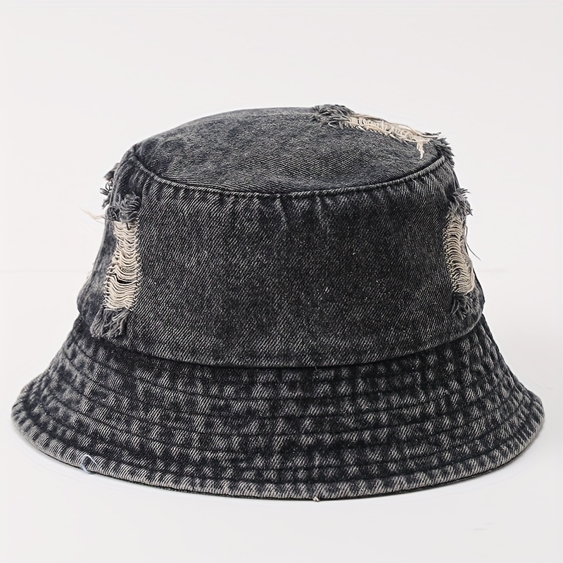 distressed denim bucket hat wide brim sun protection - Temu