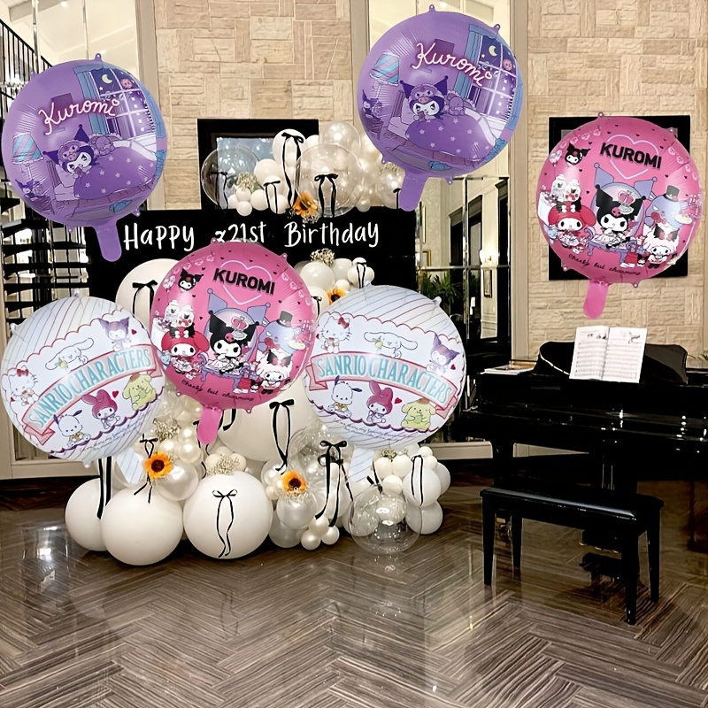 

6pcs Kuromi Character Balloons Set, Mixed Color Aluminum Film Round Balloons, For Creative Birthday Party Theme Props And Home Decorations, Suitable For 14+