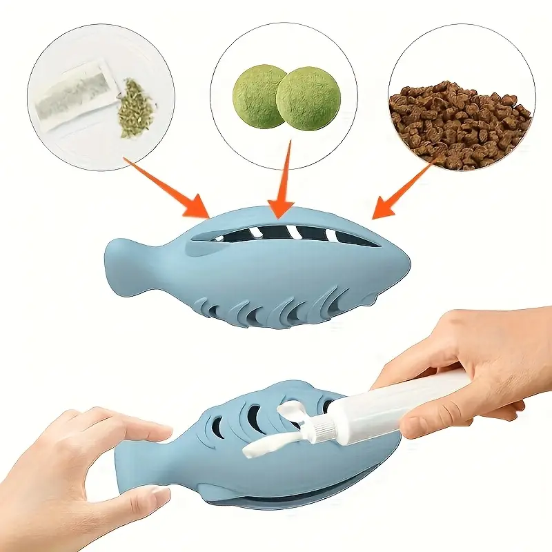 1pc silicone fish shaped cat chew toy interactive treat dispenser puzzle snack pet toy for dental health no batteries needed durable and safe materials interactive cat toys Product details 1