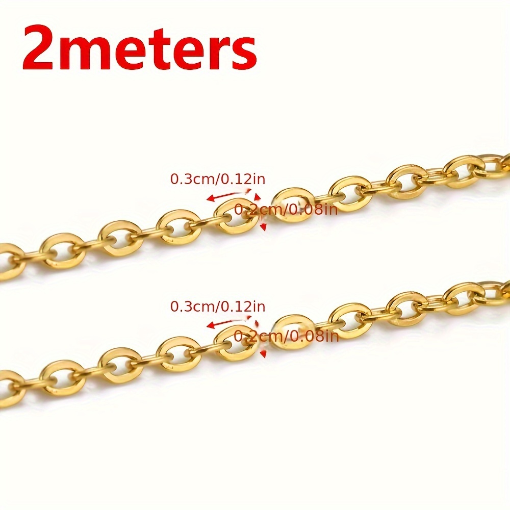 2 Meters 1-3mm 304 Stainless Steel Flat O Link Chain Necklace Bulk Cable For Making Supplies Lot