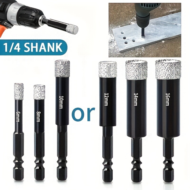 

3pcs Diamond Drill Bit Set - Dry Drilling, Hex Shank, 6-16mm, Metal, Ideal For Glass, Granite, Tile, Cutting Tool, Diy & Professional Use