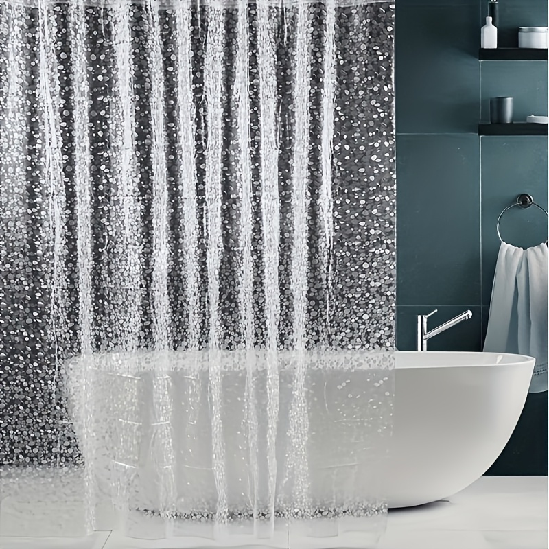 Image of 1pc 3d Pebble Pattern Peva Shower Curtain, Use, Interior Decoration, Wall Decoration, Shower Curtain, With Hook, Suitable For Household Shower Curtain, Curtain, Door Curtain, Partition Curtain