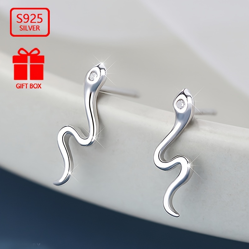 

Total Weight 0.65g 2pcs Women' Ear 925 Pure Silvery Synthetic White Zirconia Small Snake Women's Ear Fashion Simple Snake Year Year Ear Ornaments Suitable For Activities