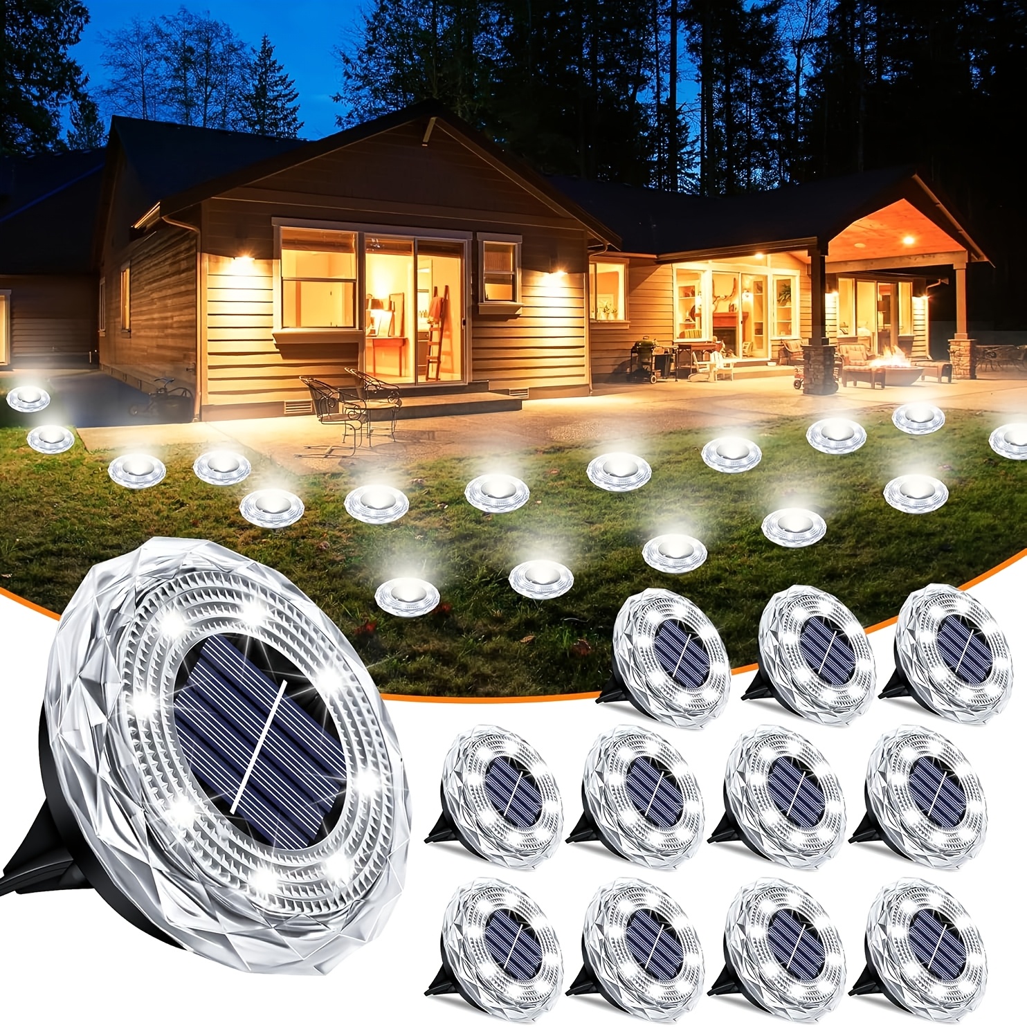 TEMU 12pcs Solar Ground Light Spotlight, Courtyard Light, Upgraded Outdoor Ground Light, Suitable For Landscape Lights (white Light+warm Light) On ,