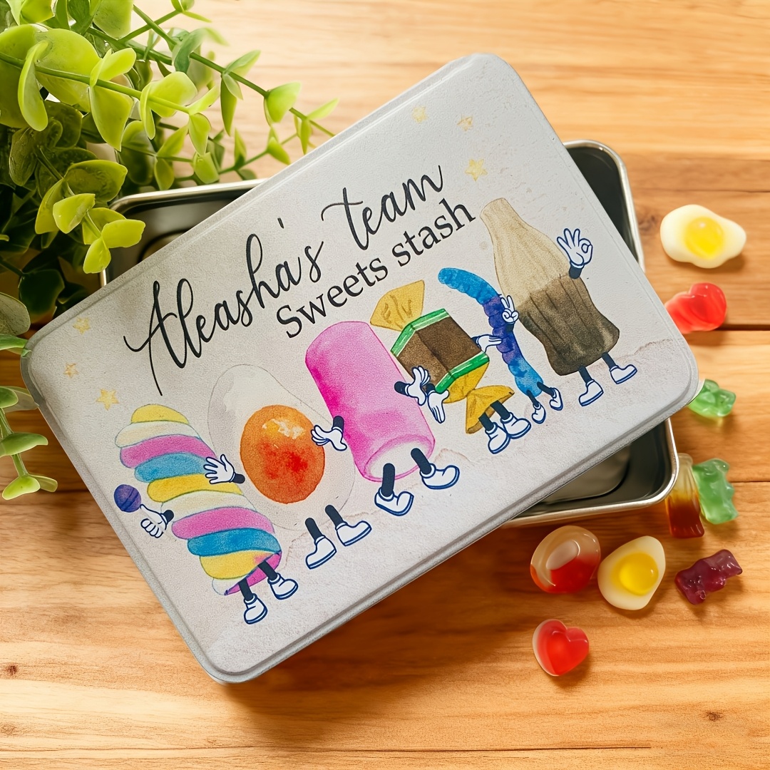 TEMU Custom Cartoon Style Candy Tin Box, Personalized Name Customization Large Metal Decorative Candy Box, Chocolate, Cookie Box, Suitable For Home