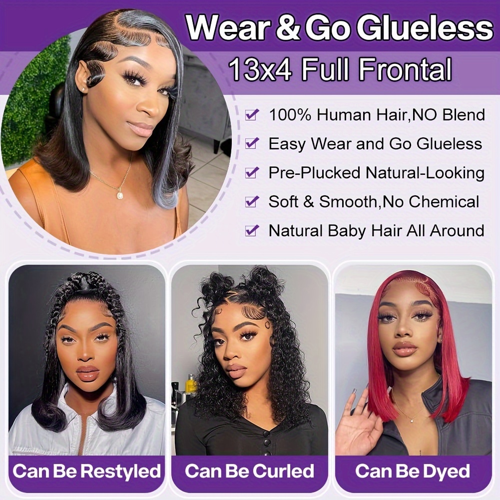 glueless 13x4 hd lace front bob wig human hair short straight with baby hair side part 180 density for hair wig details 5