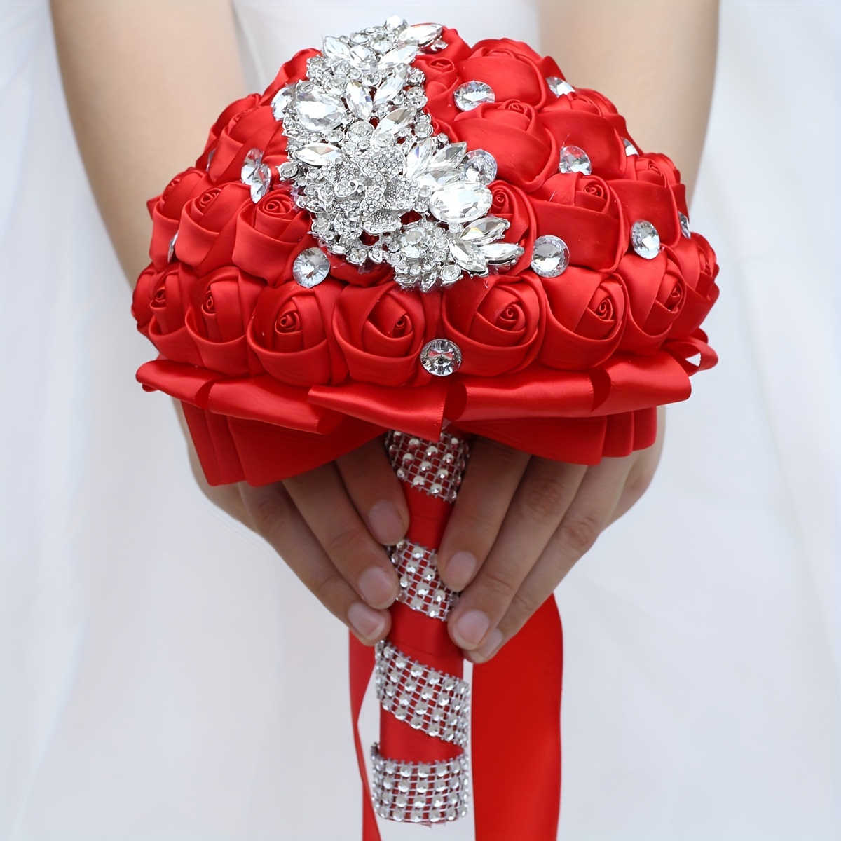 zamonaviy to'y buketi, porloq kristallar bilan, polyester va spandex, qo'lda ushlash uchun to'y gulchambari, w445 tafsilotlari 28