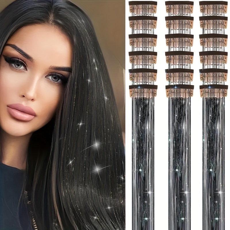 beautiful wig clips cross border laser   18pcs set tinsel hair colorful shiny golden and silvery thread gift box bb clips   hair extensions christmas gift Product details 3