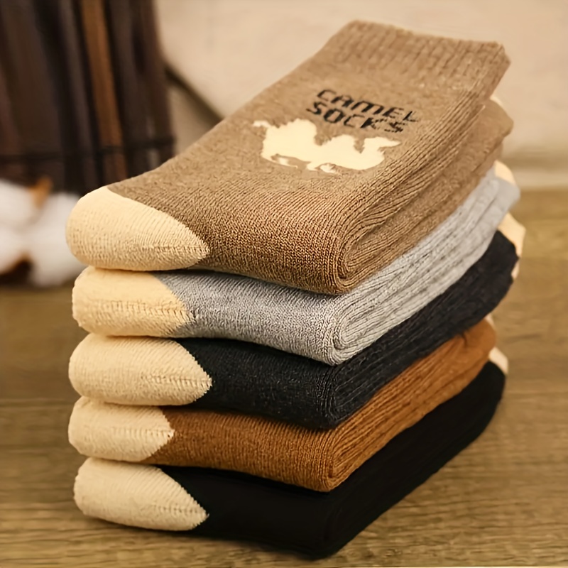 TEMU 5-pair High-quality Unisex Winter Thermal Socks, Thick Cushioned Moisture-wicking Boat Boot Socks, Elastic And Durable, For Skiing,