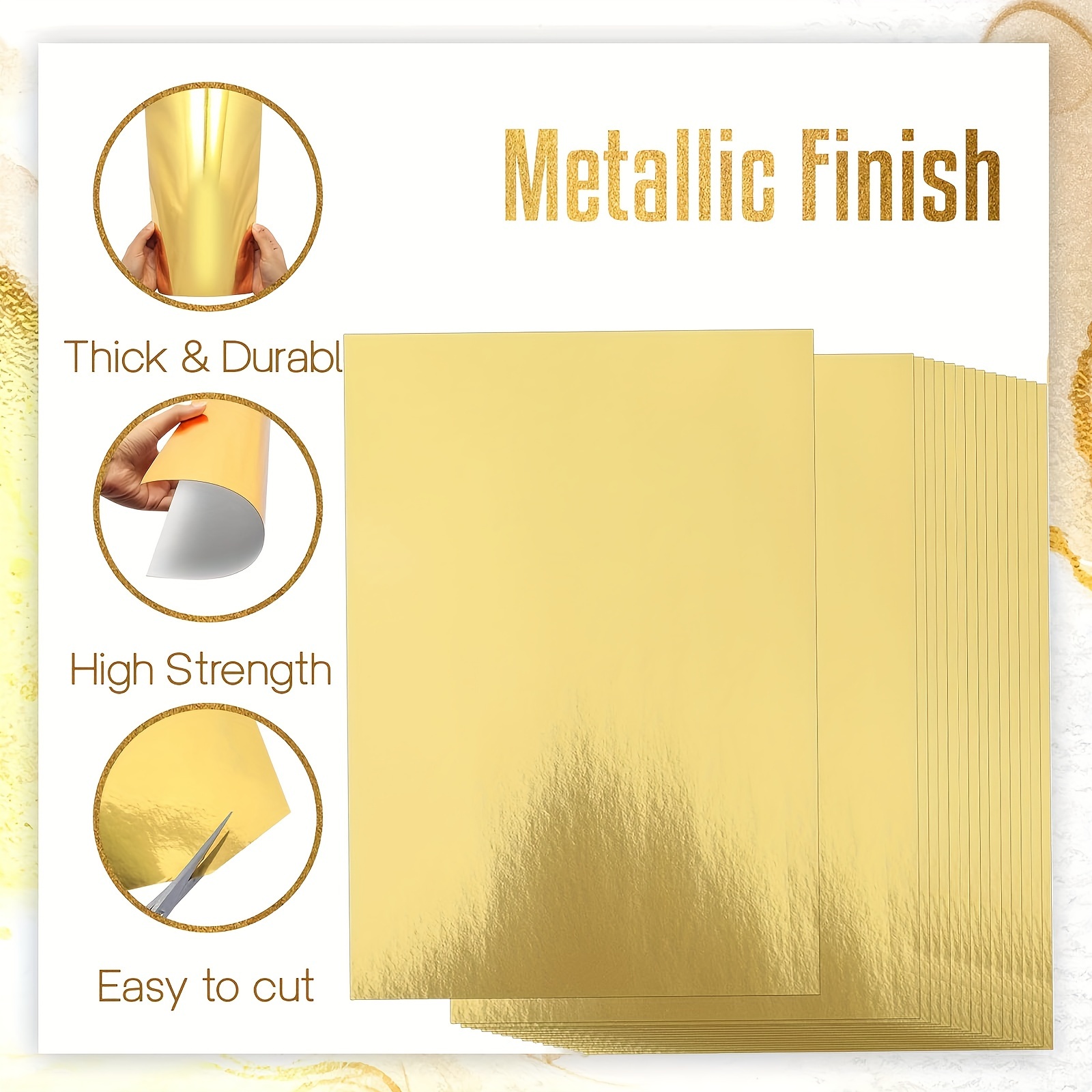 

20-pack Thick A4 Metallic Golden Cardstock - High Strength, Durable Paper With Mirror Finish For Crafts And Decorations