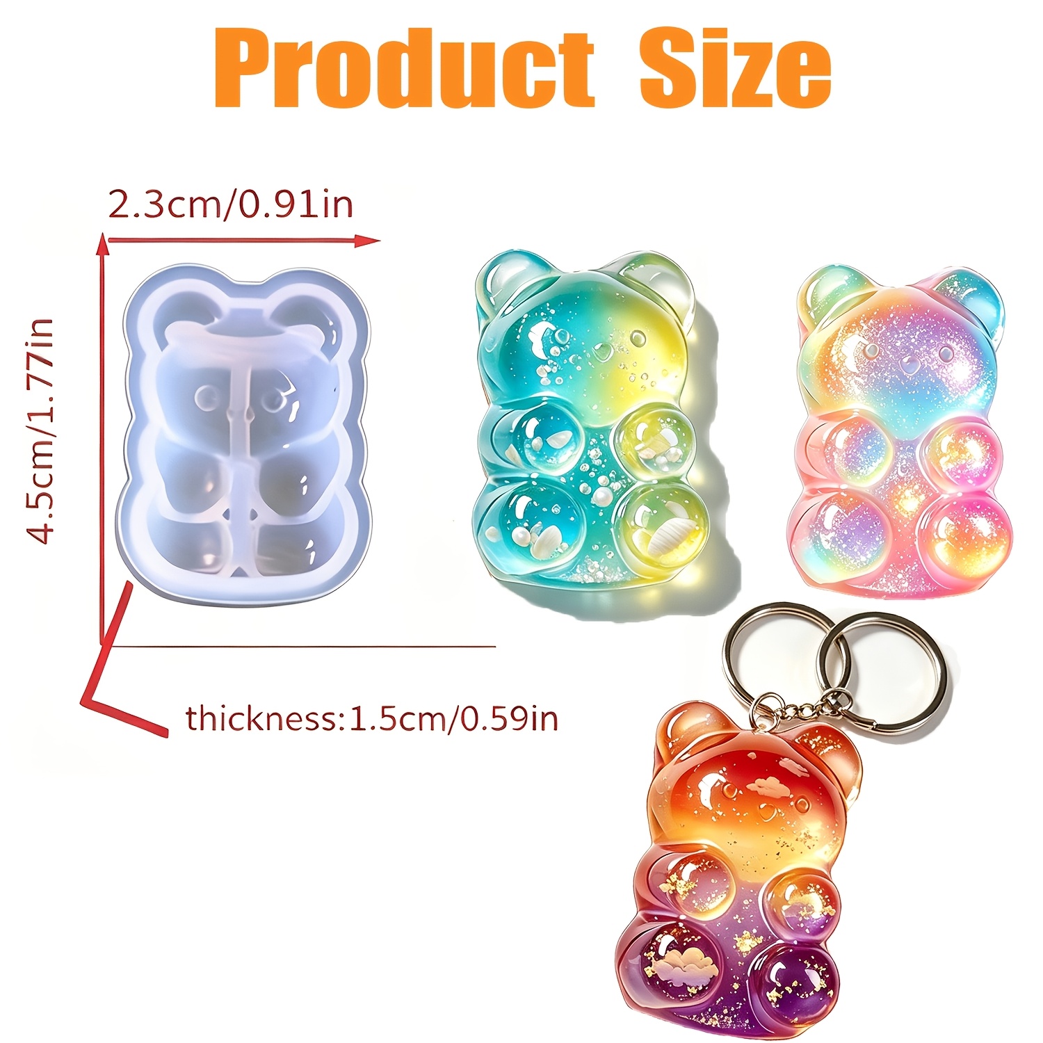 TEMU Harz-Bär-Silikonform, 3D-Tier-Bär-Schlüsselanhänger-Form, Epoxidharz-Gießerei, geeignet für DIY-Bastelanhänger, Schmuckherstellung,