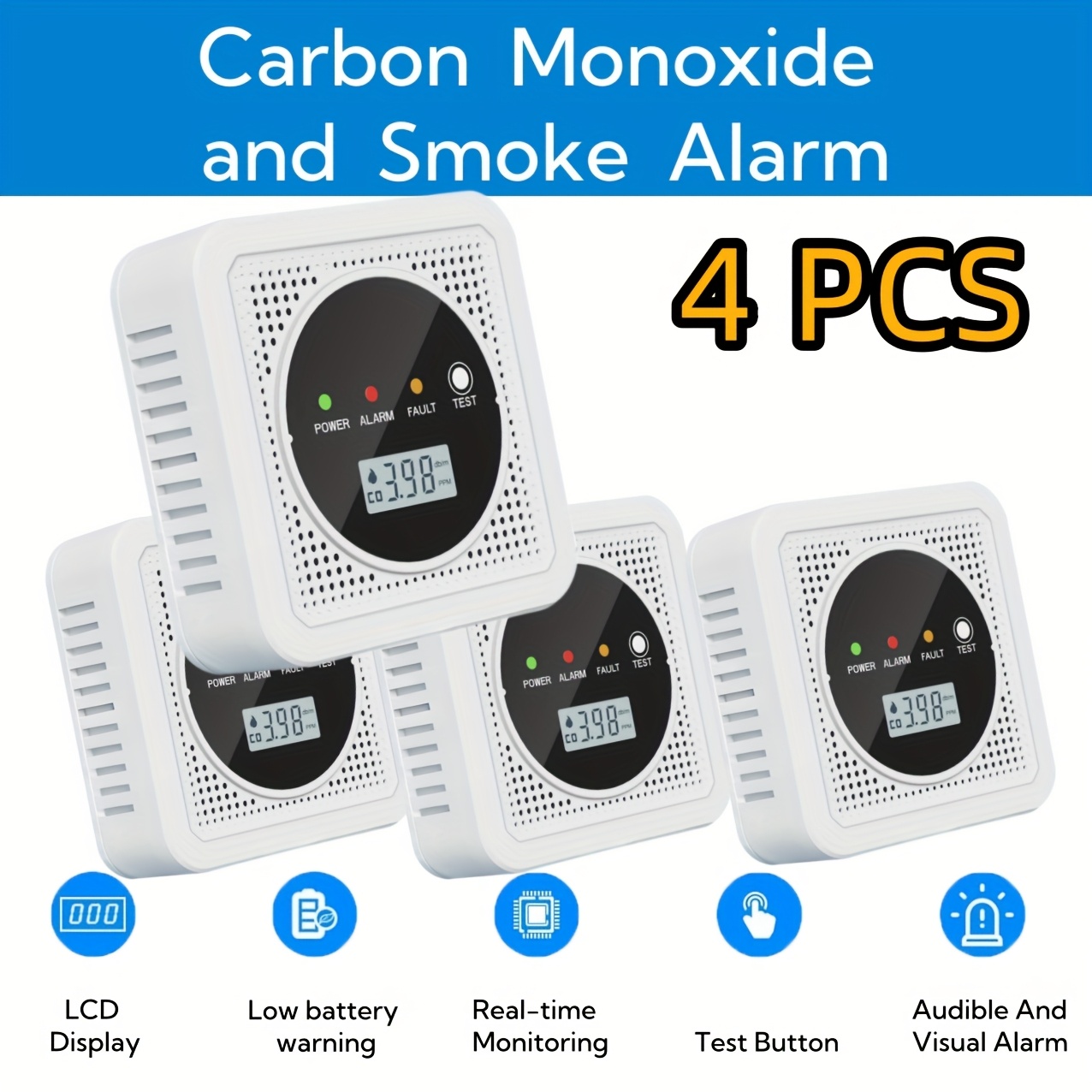 4pcs carbon detectors smoke alarm 2in co smoke Temu
