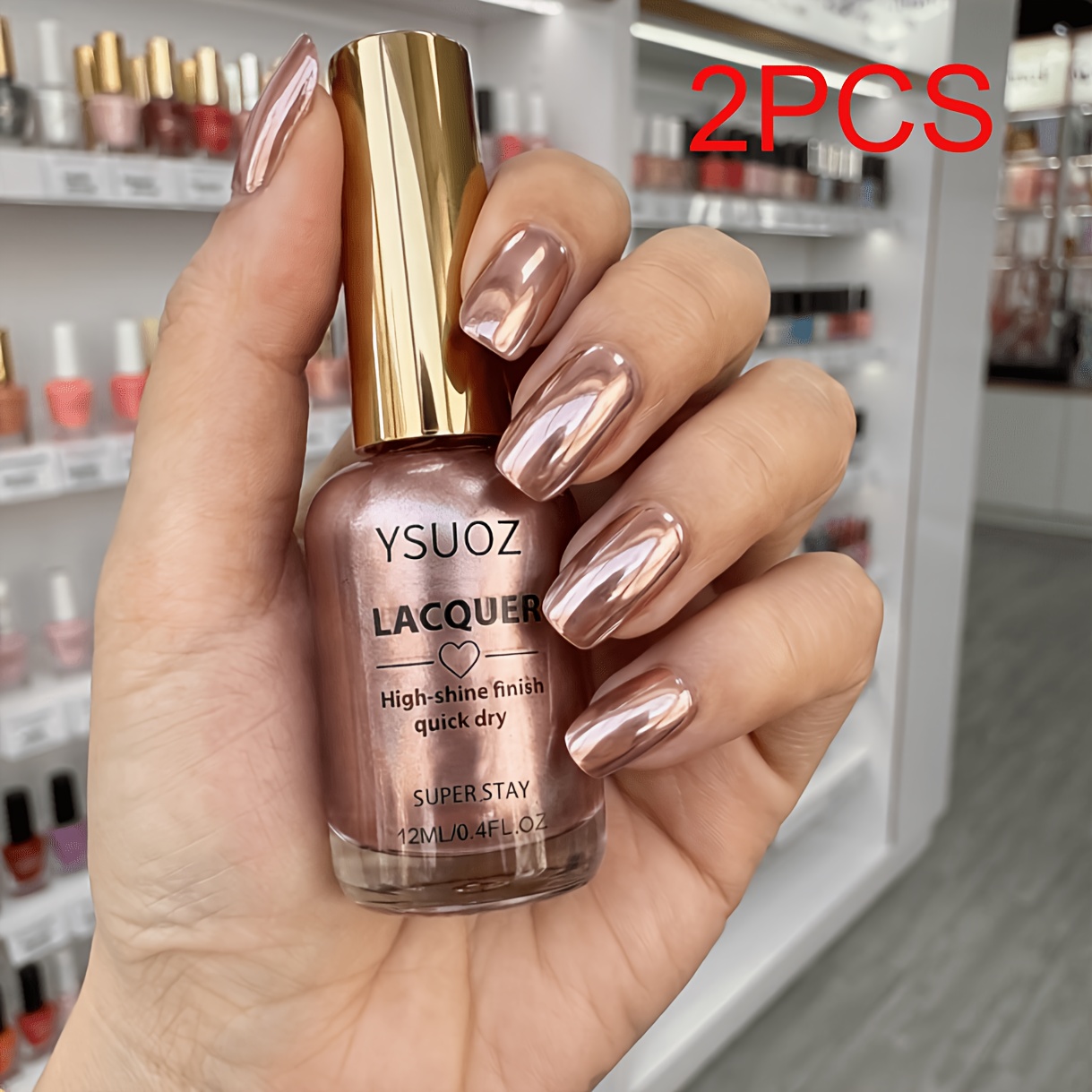 TEMU 2pcs Rose Nail Polish Quick Dry No Alcohol Formula Mirror Liquid For Parties Weddings Daily Wear Professional Manicure Pedicure