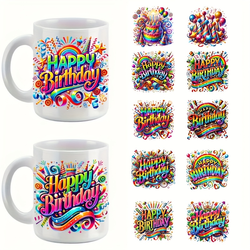 

12-pack Diy Decorative Stickers, Design, Uv Dtf Adhesive Transfer Decals For Mugs And Cups, Paper Material