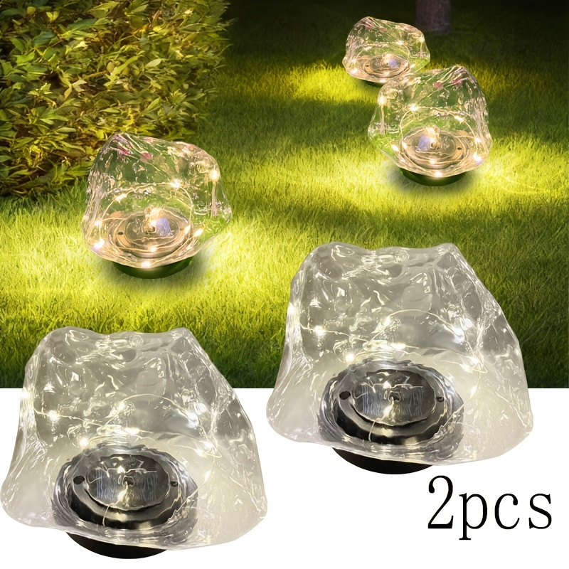 Image of 12 Led Warm Light Solar-powered Plastic Stone Lamp, Outdoor Decoration, Suitable For Garden, Courtyard, Holiday, Lawn Light Decorative Lighting Ground Lamp, 1pc/2pcs