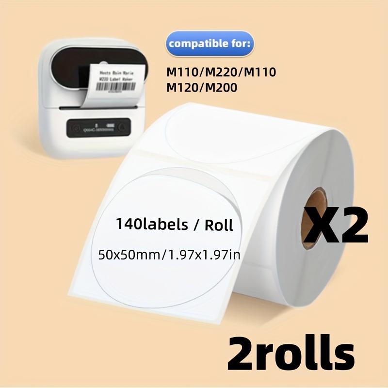 

2 Rolls Of Round Stickers 1.96" X 1.96" 50x50mm 140 Sheets Per Roll M110/m221/m220/m120//m110s, Multipurpose Self-adhesive Round Sticker For Barcode And Diy Logo Design