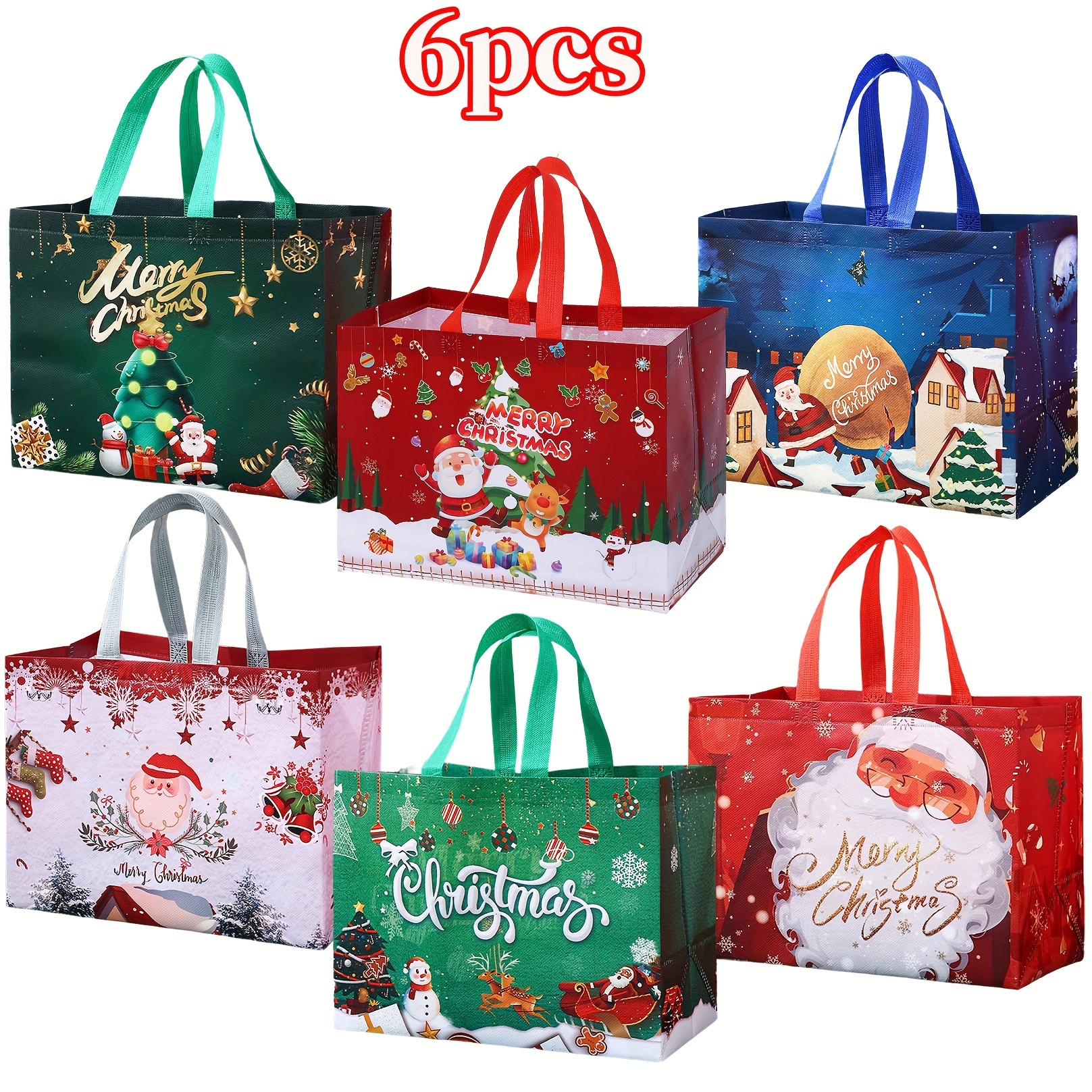 TEMU 6/ 12pcs Large Christmas Gift Bags, Christmas Tote Bags With Handles, Reusable Non-woven Christmas Shopping Bags For New Year, Xmas Decorations Party Supplies, 12.8''×9.8''×6.7''