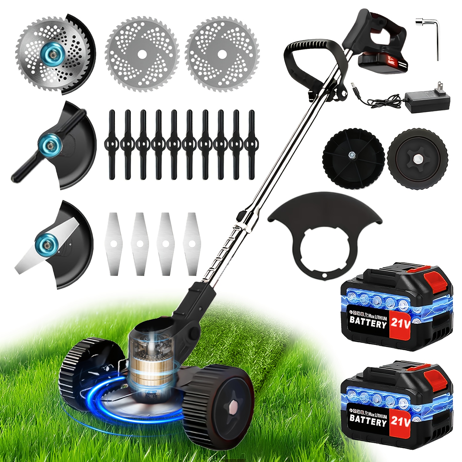 TEMU Lawn Mower Electric Portable Home Cordless Electric Lawn Mower, Yard Weeder/cordless Lawn Mower With 3 Models Of Blades And 2 High Capacity