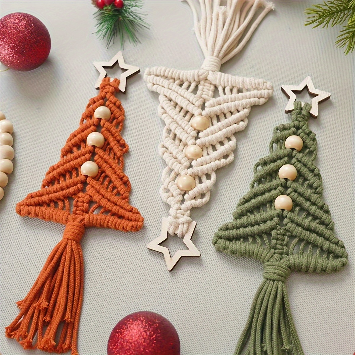 

Macrame Christmas Tree Ornaments - Set Of 1, Hanging Decor, , Christmas Decoration, No Or Battery Needed