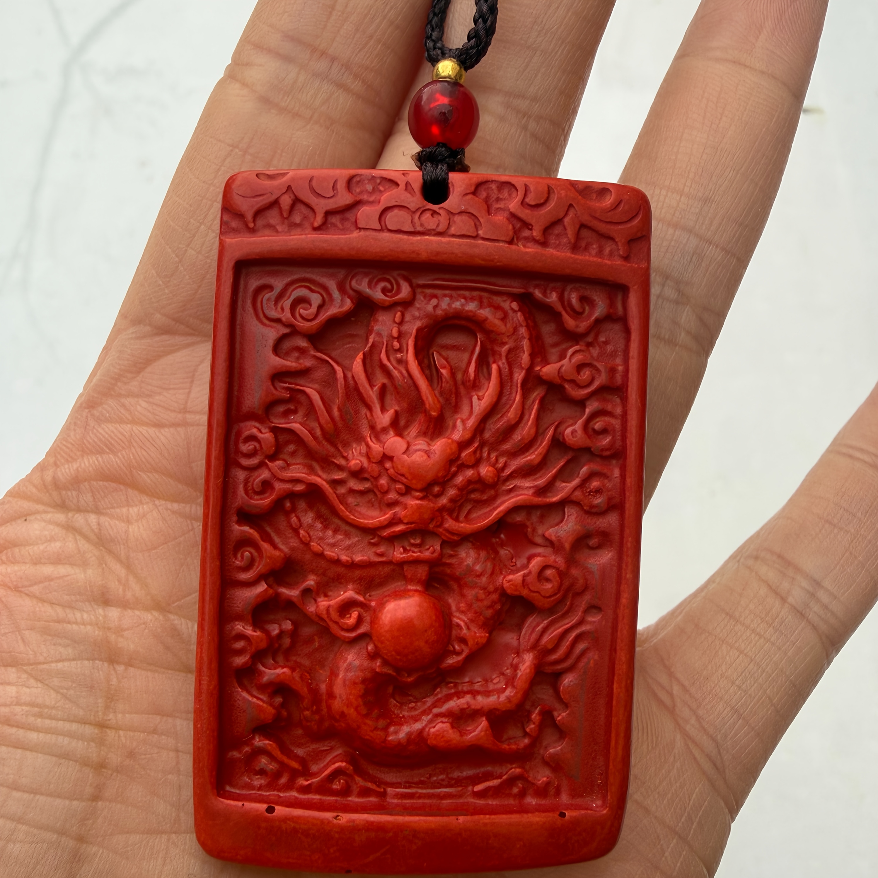 Men's Cinnabar Dragon Pendant Necklace, Exquisite Craftsmanship