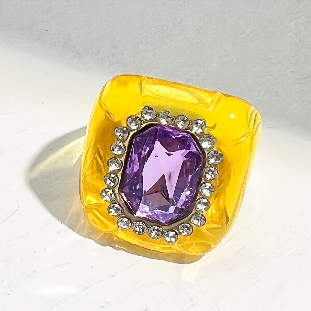 TEMU Anillo de resina de cristal acrílico asimétrico y colorido, anillo de resina de transparente de color caramelo grande , joyería de de