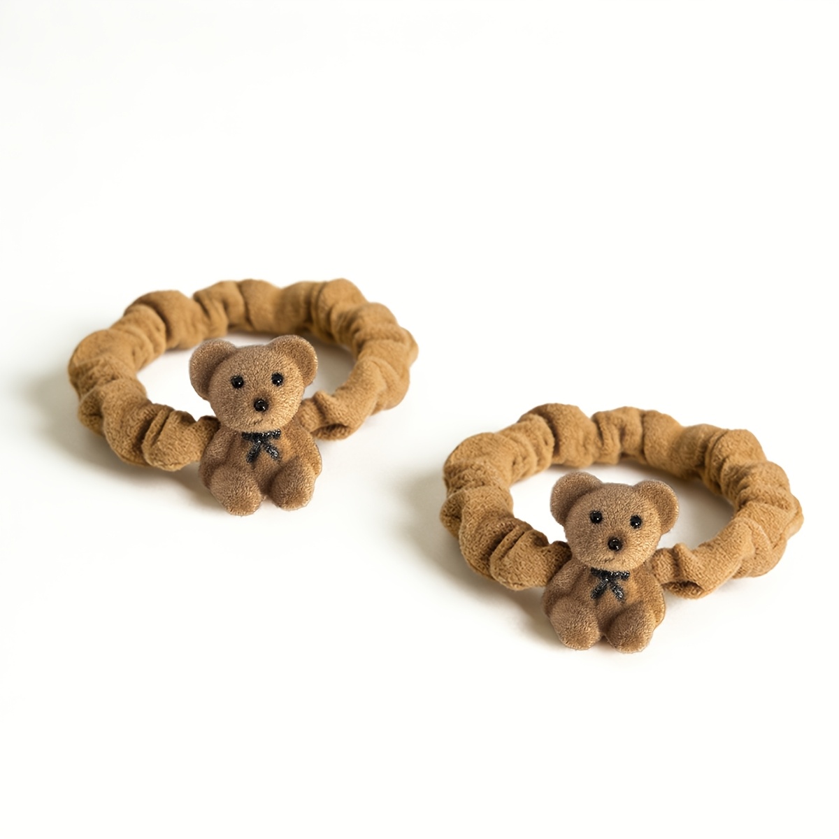 TEMU 2pcs Cartoon Bear Flocking Hair Ties, Cute And Trendy Bear Hair Additions, Colorful And Fashionable, Suitable For Up, Back-to-school Gifts,