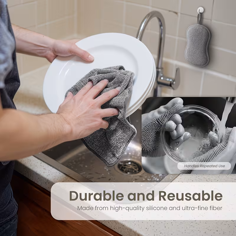car cleaning kit silicone gloves double sided microfiber sponge and car wash towels car deep cleaning tableware tabletop bathroom etc car cleaning car repair car supplies excluding liquids Product details 4