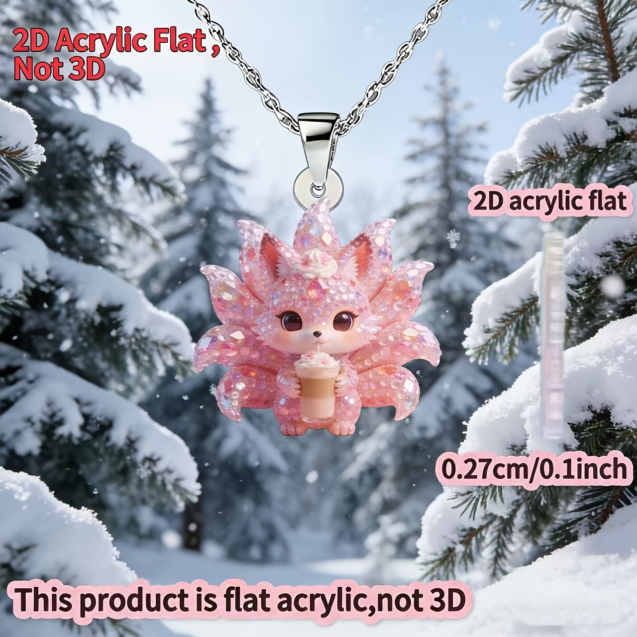 Women's Cute Little Fox Acrylic Pendant Necklace, Gift Idea