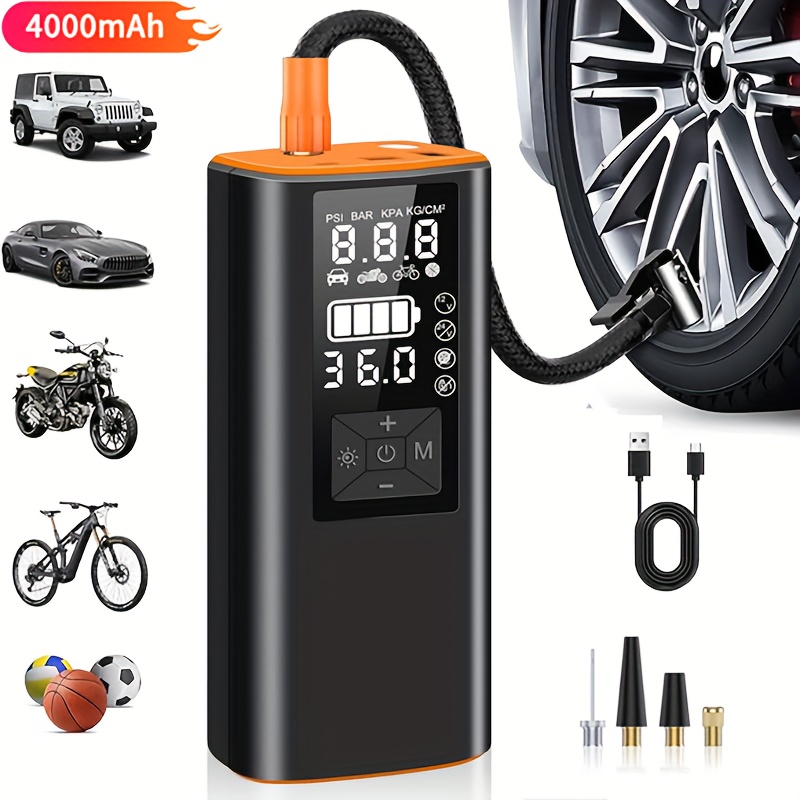 TEMU Portable Tire Inflator, Air Compressor Air Pumpwith Digital Pressure Gauge, 150 Psi, Air Pump With For Car, Motorcycle, Electric Bike, And