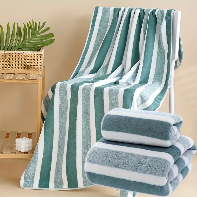 

1 Set Quick-dry Striped Polyester Fiber Towels - Woven, Unscented For Dry & Relaxed Hair, Multipurpose For Home, Outdoor, Kitchen - Decor Hand & Bath Towel Set