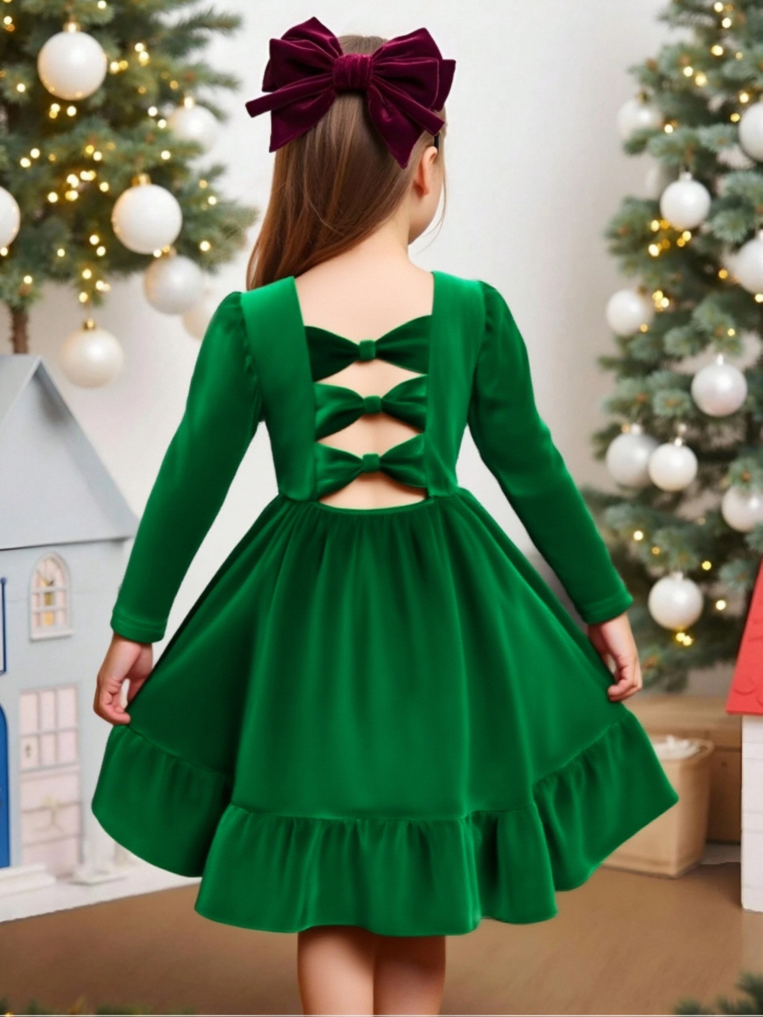 green african dresses Plaid Mock Neck Long Sleeve Midi Dress
