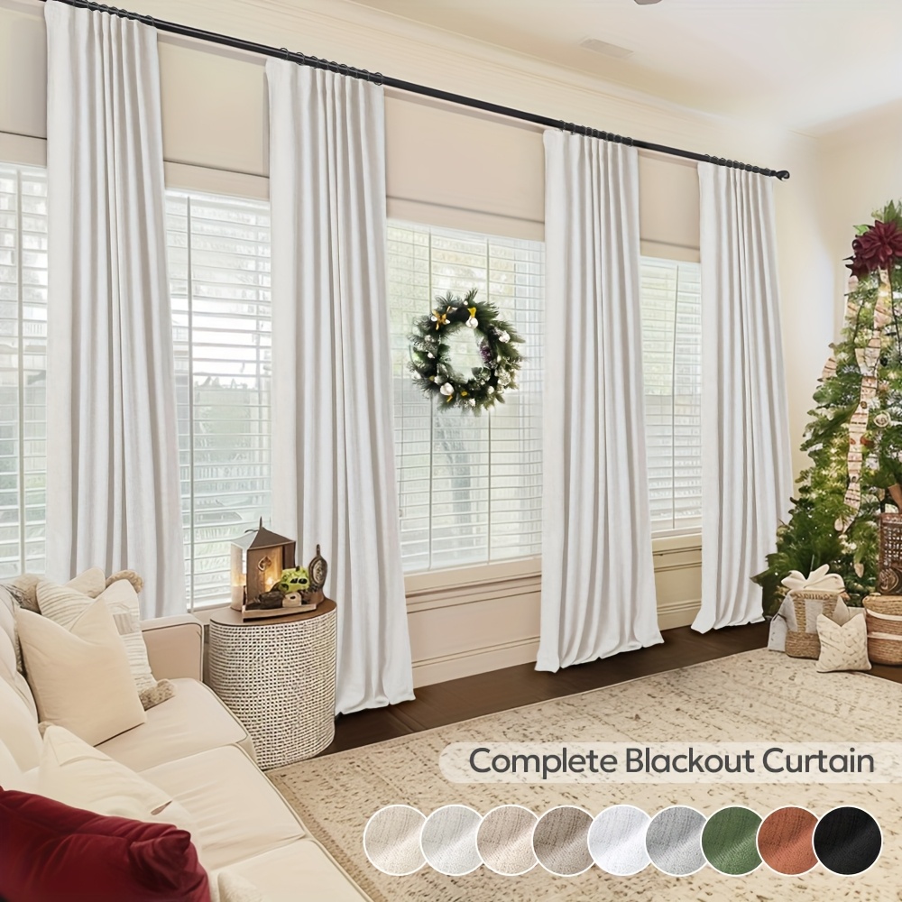 TEMU 4 Panels 100% Blackout Curtains For Living Room - Linen Textured Curtains 4 Panel Set- Complete Thermal Insulated Drapes For Bedroom With Clip Rings Or Rod Pocket Options For And Home Decor