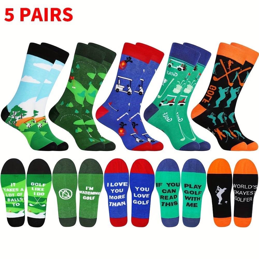 

5 Pairs Golf Gifts For Men Funny Novelty Pattern Socks, Gifts For Dad Golfing