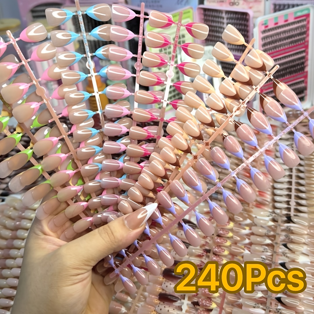 TEMU 240pcs Press On Nails, Random Assorted Styles Medium Coffin False Nails, Multiple Color And Pattern Designs Nail Set For Women, Various Shapes
