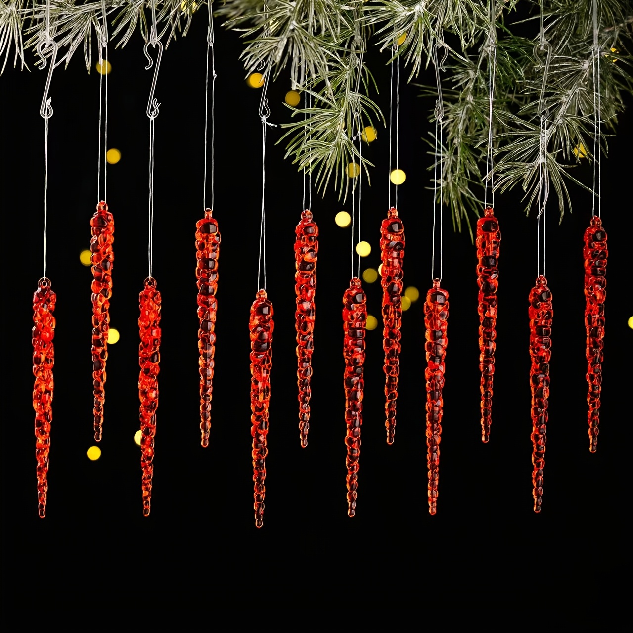 TEMU 2d Flat, 7-color Hanging Ice Waterfall Ornament - 5.1-inch Transparent Acrylic Crystal Ice Falls Suitable For Christmas Tree Decorations, Winter