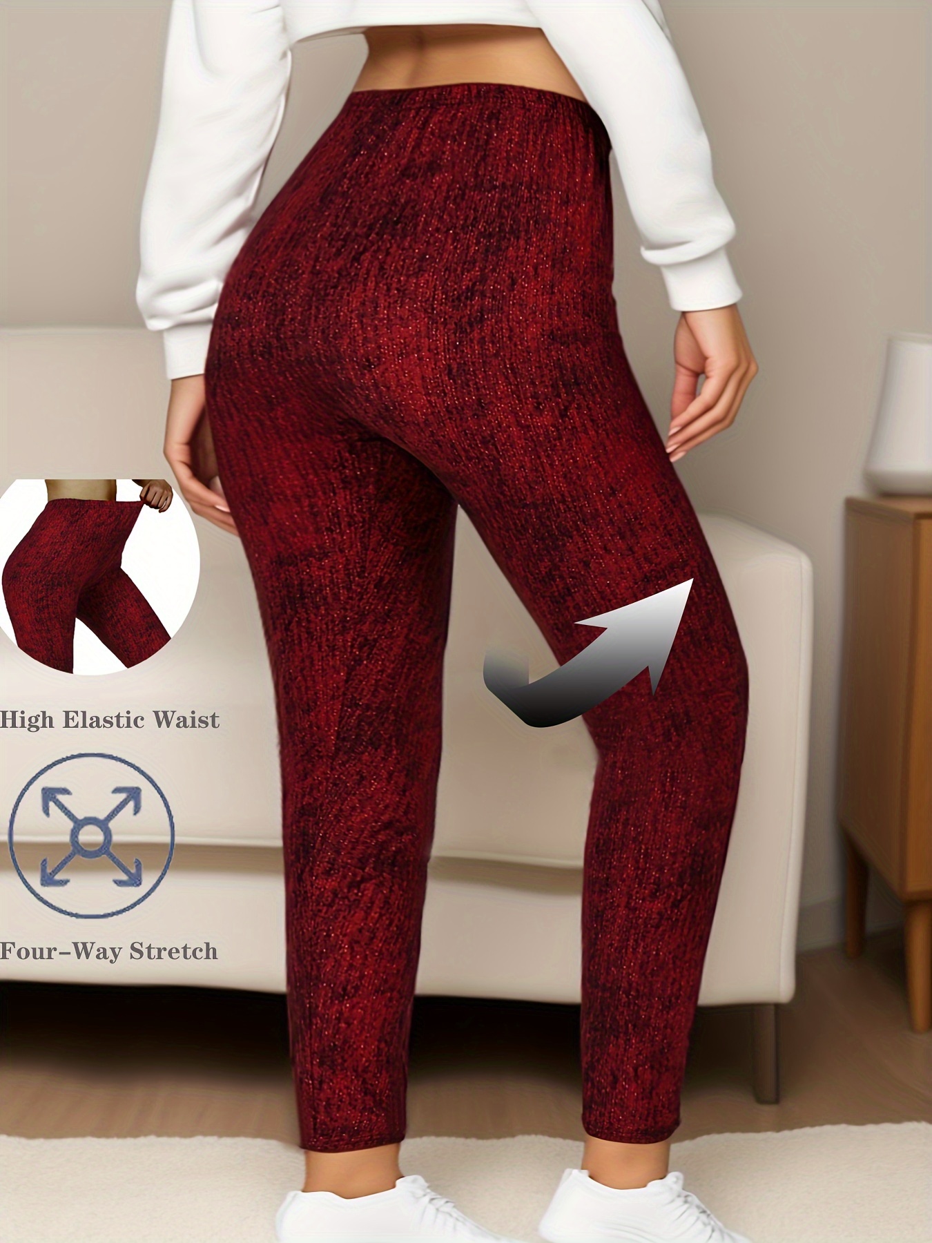 Plus Size Women's High-Waisted 7/8 Leggings - Soft Stretchy Workout Tights with Four-Way Stretch, Herringbone Print & High Elastic Waistband for Gym, Yoga, Running - All-Season Machine Washable Fitness Pants
