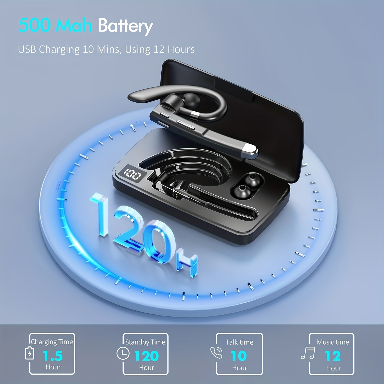 

Single-ear Wireless Earphone, With Noise Cancelling Microphone, Led Display Charging Case, Suitable For Driving, Business, And Office, Compatible With Android/iphone