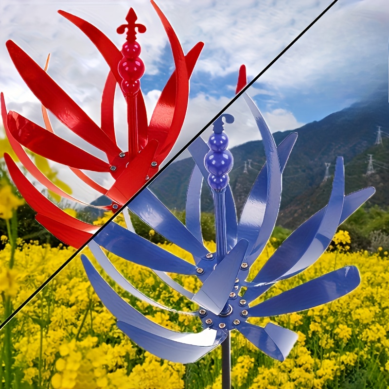 Windspiel Für Garten & Terrasse – 360° Drehende Blumen-Windmühle, Metall, 33 Cm