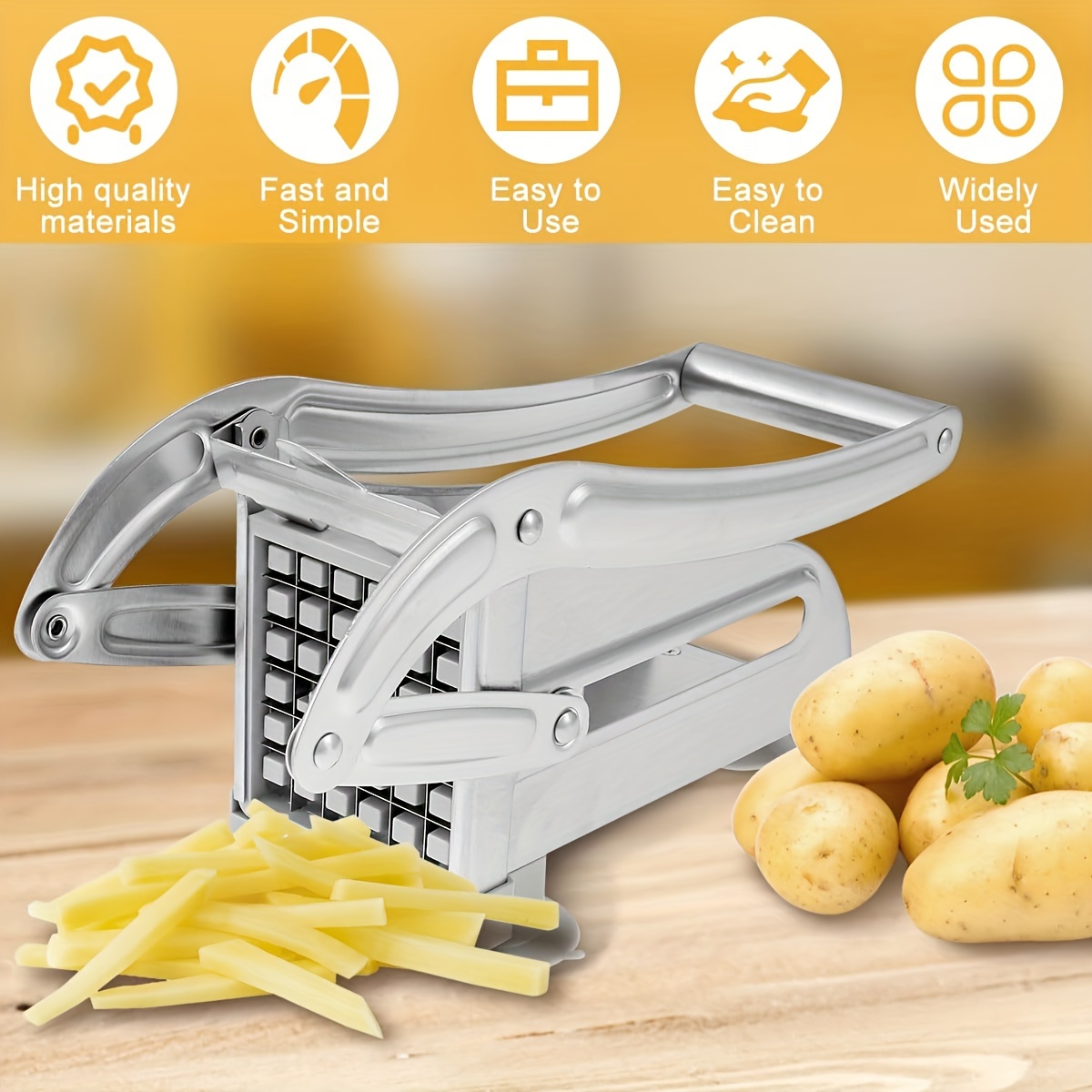a stainless steel professional french fry cutter with 2 blade   a french fry slicer a french fry cutter for pressing   and a multi functional vegetable and fruit slicer with 36 46 hole blade food   details 2